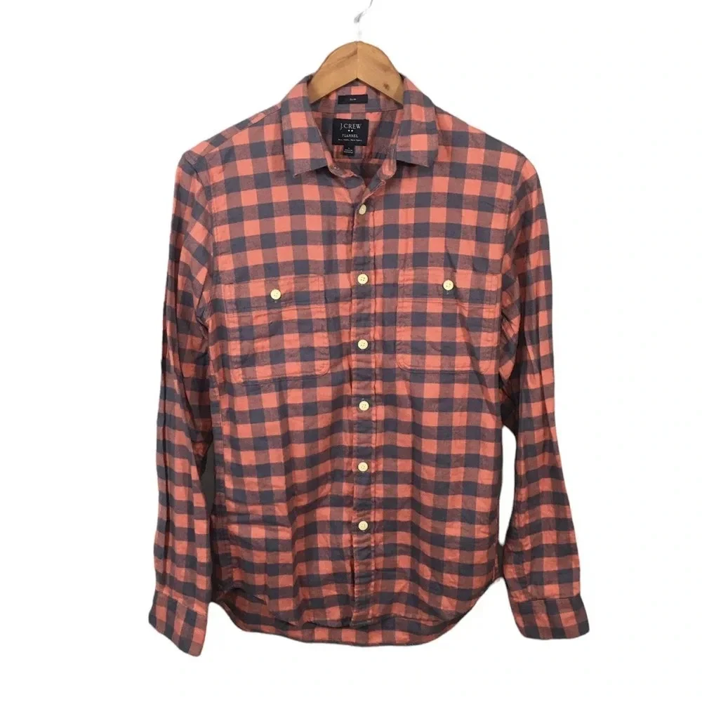 BF1010 Mens J. Crew Gingham Print Soft Slim Fit Flannel Button Down Shirt S